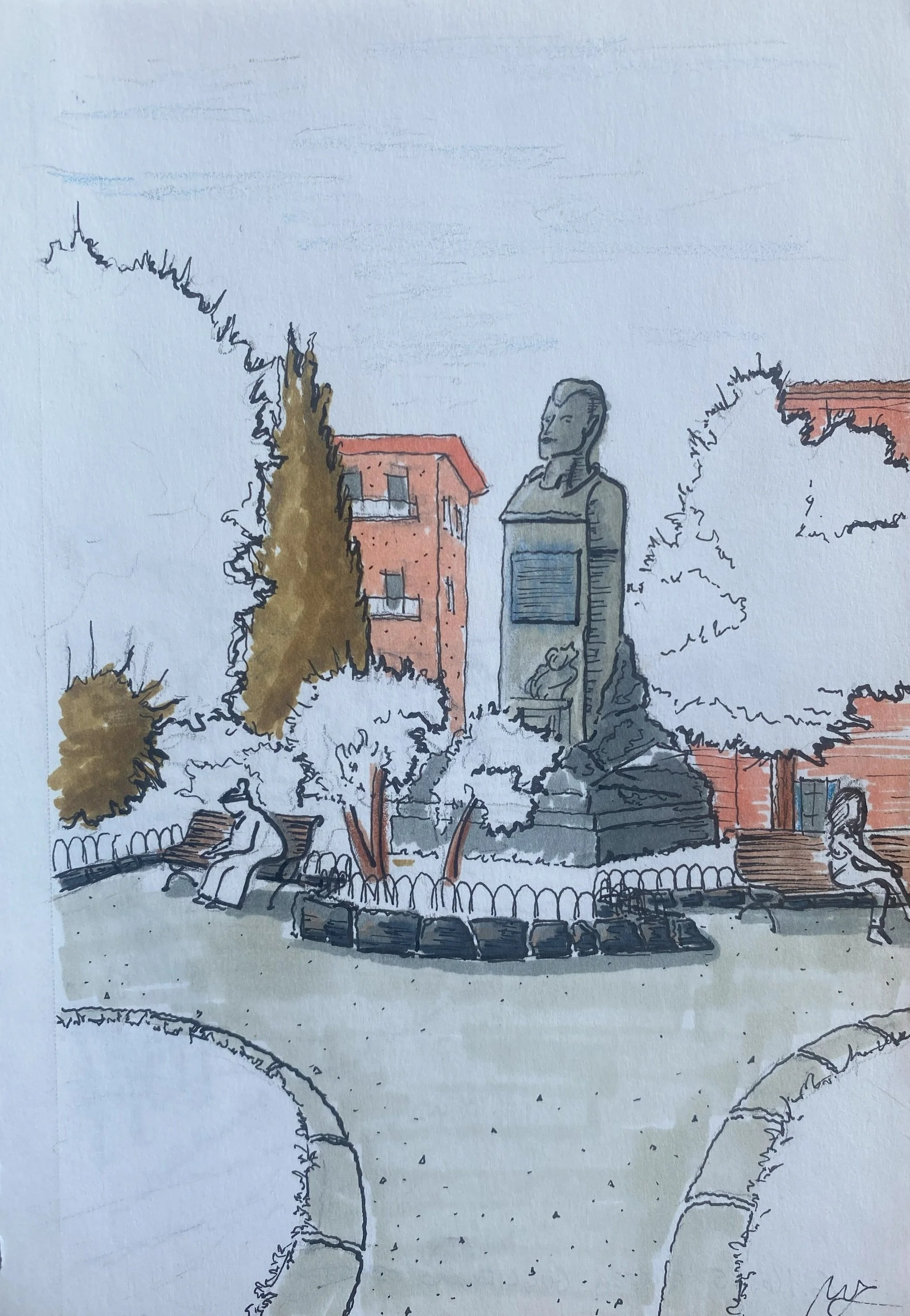 Pen and Marker on Paper. Piazza Guglielmo Oberdan, Firenze, Italy. June 16, 2025