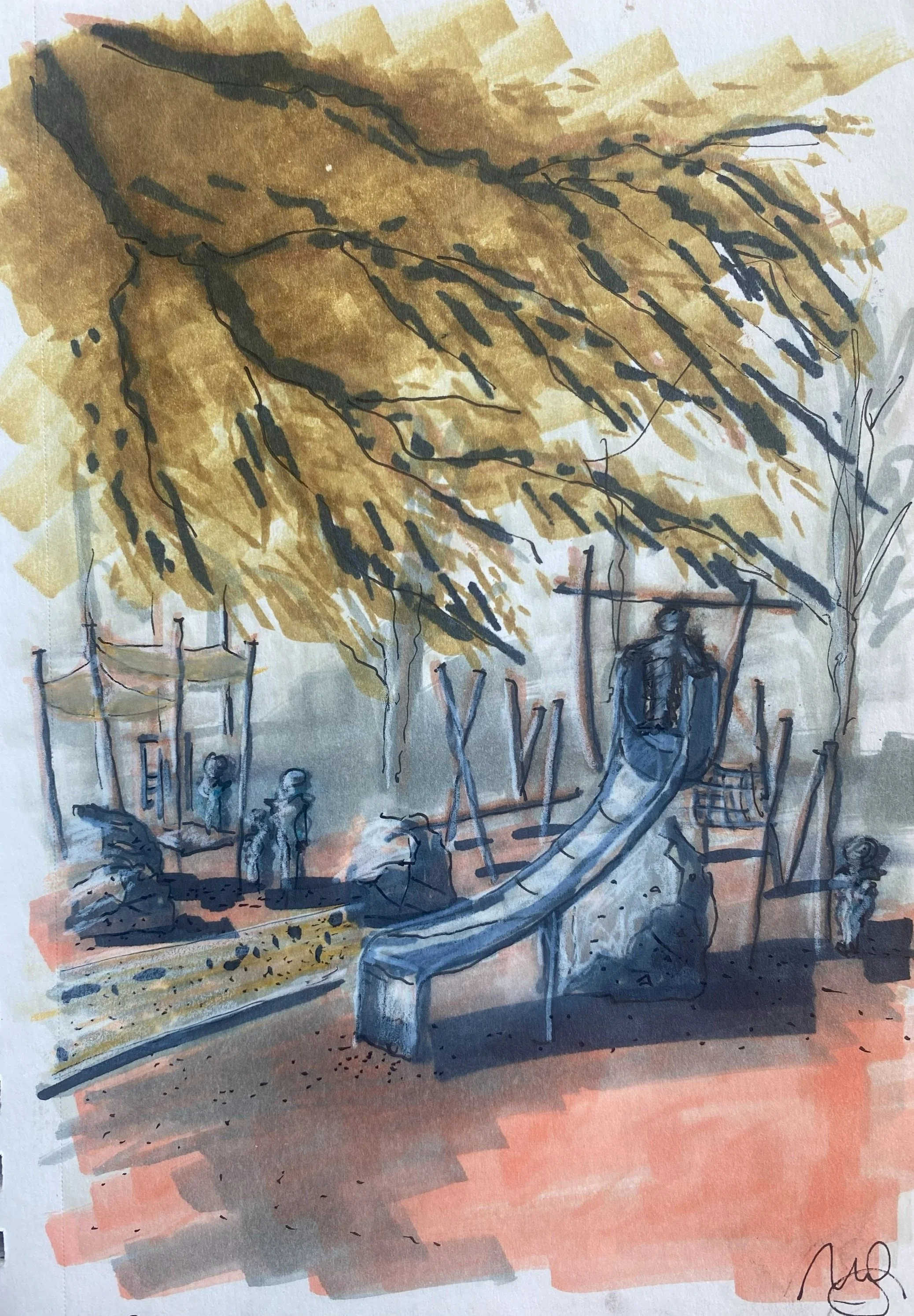 Pen and Marker on Paper. Parc de Trembley, Geneva, Switzerland. July 3, 2025