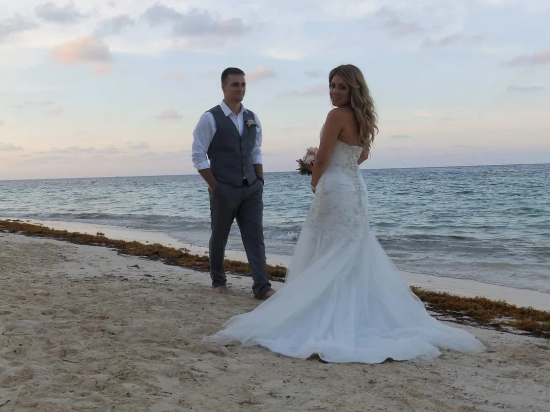 Destination wedding Jamaica, Iberostar Rose Hall Jamaica, destination wedding couple portrait on beach