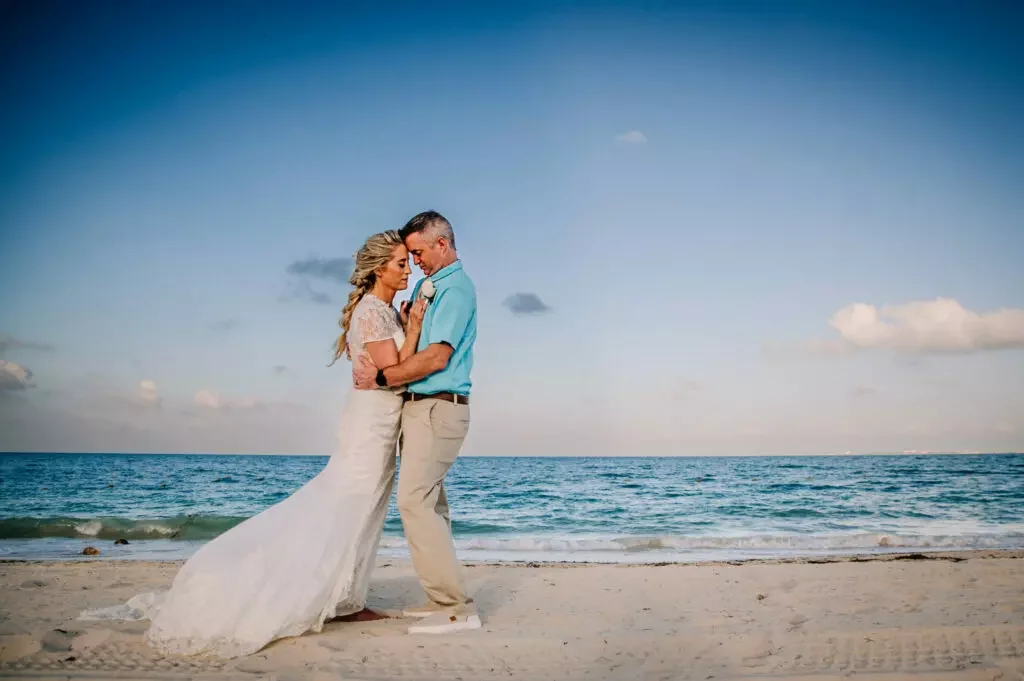 Destination wedding couple, wedding beach portrait, Dreams Playa Mujeres, Playa Mujeres Mexico destination wedding