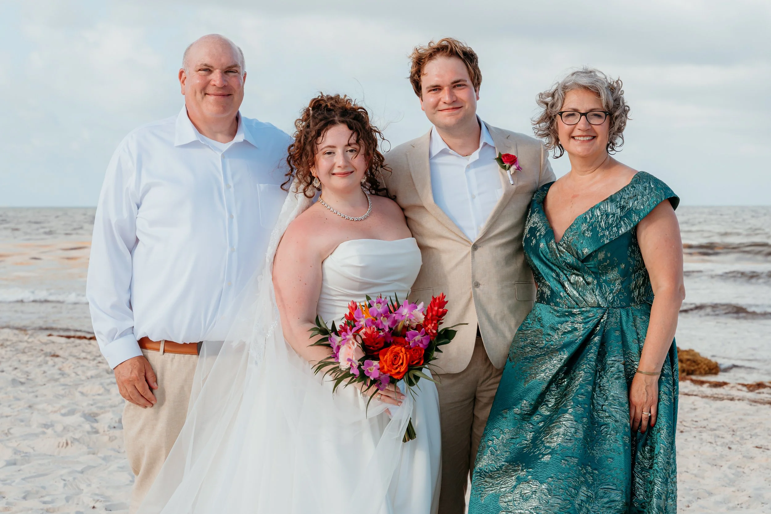 Destination wedding portrait, beach portrait, destination wedding couple, parents of the groom, Valentin Imperial Riviera Maya, Mexico
