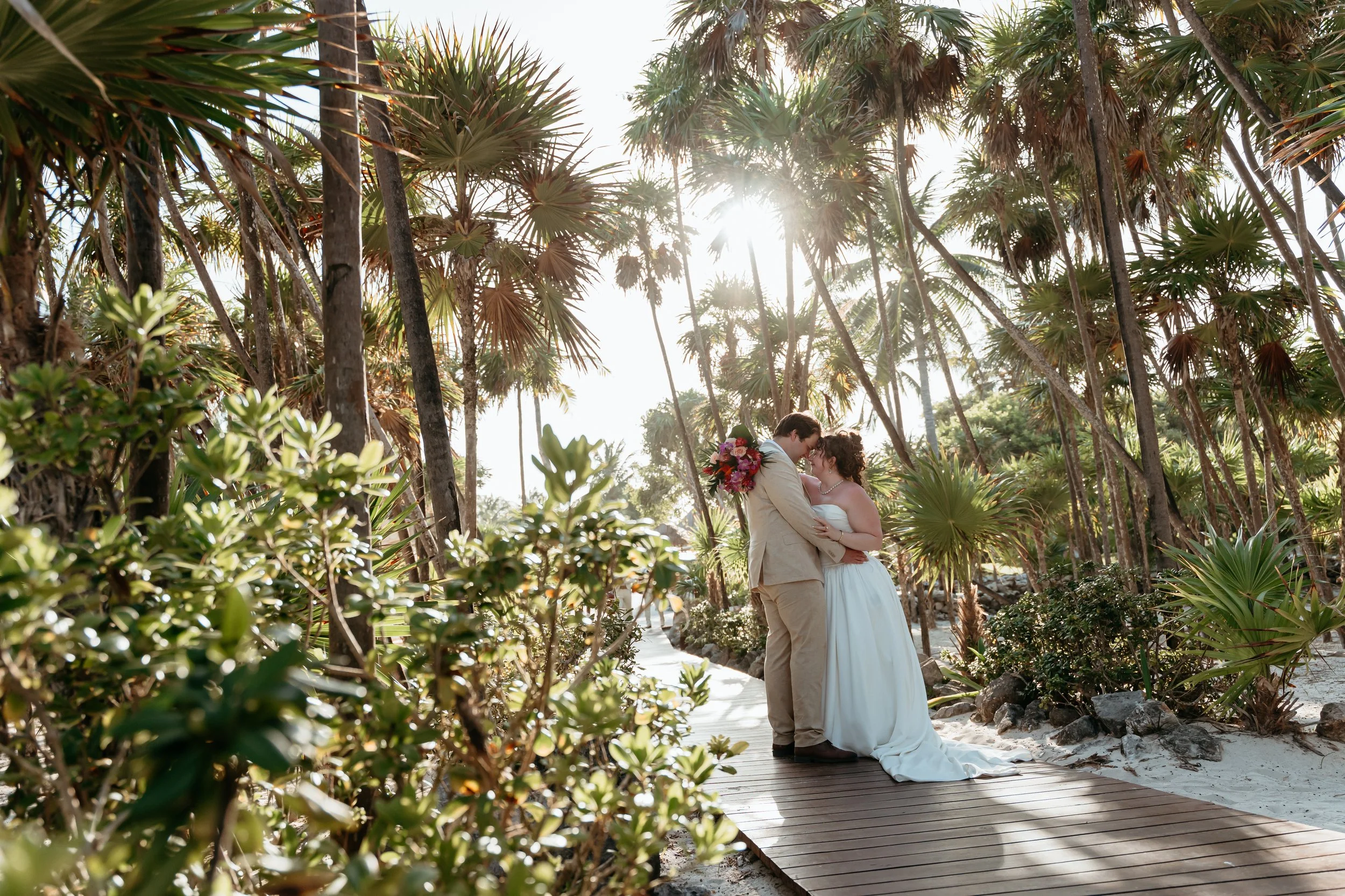 Destination wedding portrait, beach boardwalk portrait, destination wedding couple, Valentin Imperial Riviera Maya, Mexico