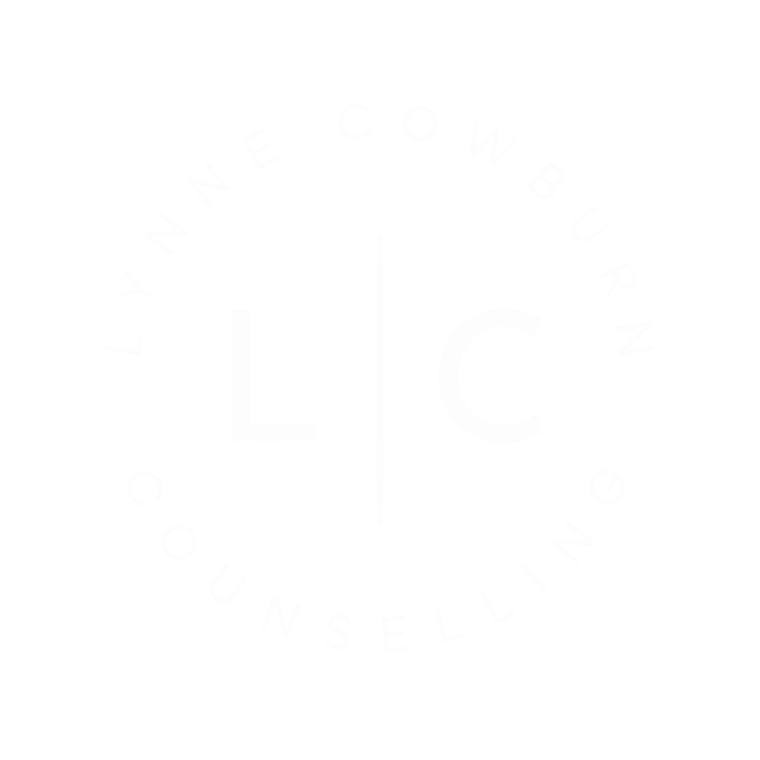 A black circular logo with the text 'LYNNE COWBURN COUNSELLING' surrounding the initials 'L' and 'C' separated by a vertical line in the center.