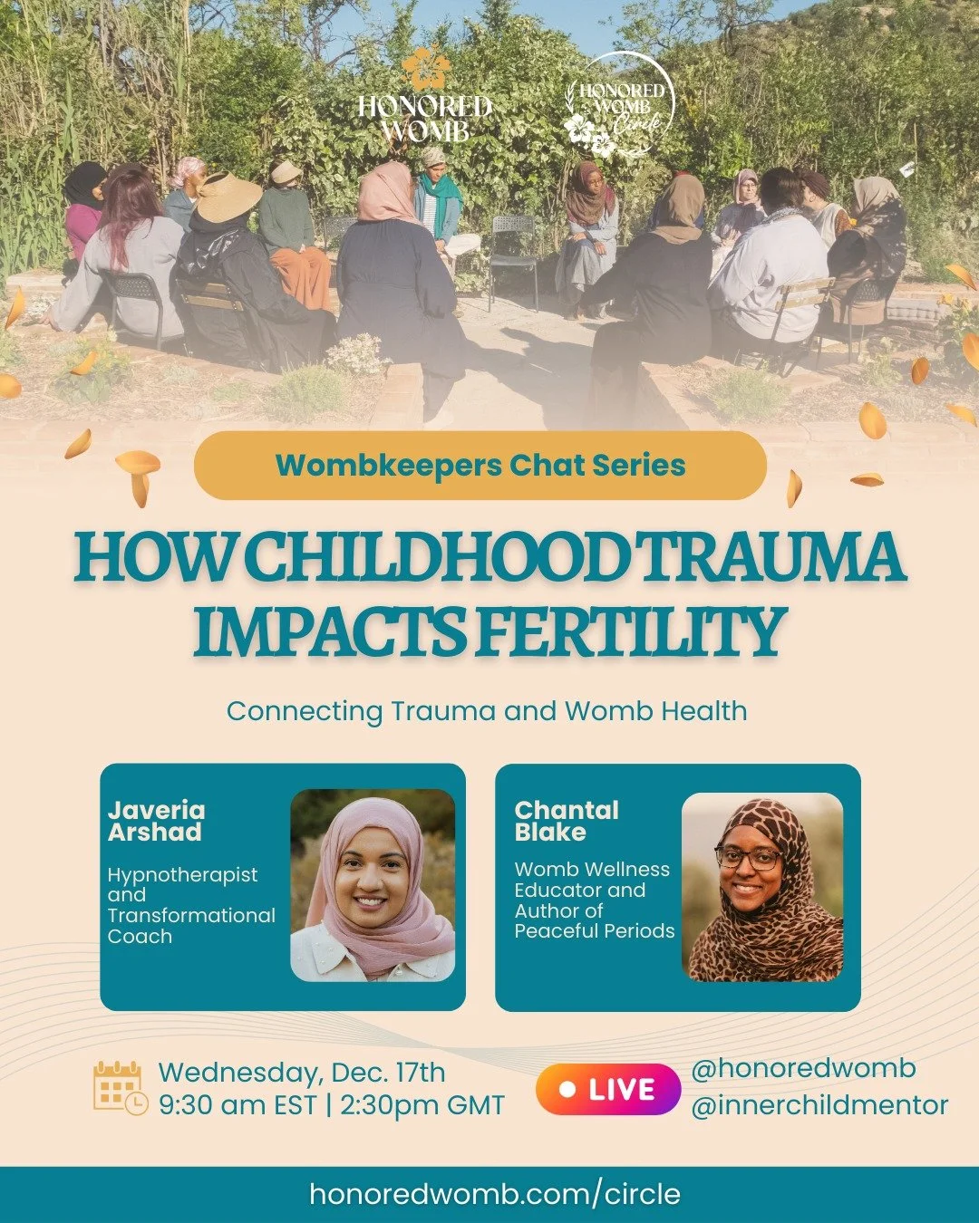 Next up: How Childhood Trauma Impacts Fertility with Javeria Arshad.

We'll be talking about how the womb responds to trauma and the impact this can have on our conception journeys.

Join us tomorrow (Wednesday) at 9:30am EST | 2:30pm GMT.

Tag your 