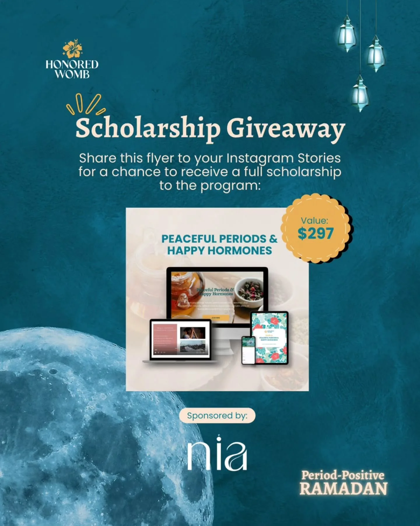 📢 SCHOLARSHIP GIVEAWAY 📢

More than just a period-positive Ramadan, I want you to have a period-positive life.

Where every month, you can honor your womb in gentle and loving ways.

Where every week, you can read your body's signals and meet your 