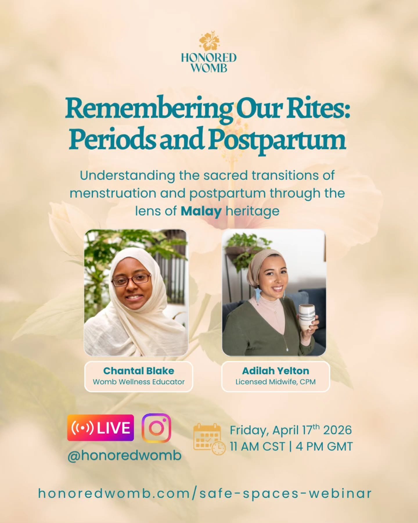 Join us tomorrow to discover first period and postpartum traditions with @ibu_adilah , sharing from her Malay heritage.

Friday, April 17 | 11am CST | 4pm GMT | 5pm BST

Tag your birth worker buddies and mamas below! 👇🏾
.
.
.
#honoredwomb 
#remembe