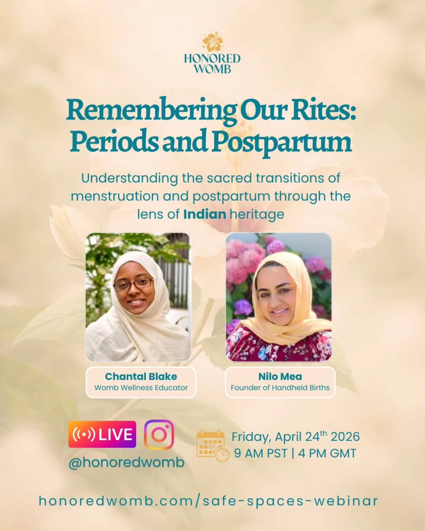 Our IG Live Series continues with Sister Nilo of @handheldbirths . We'll be discussing first period and postpartum traditions from India.

Join us on Friday at 9am PST | 4pm GMT | 5pm BST.

Tag your womb women and birth folks below! 👇🏾
.
.
.
#honor