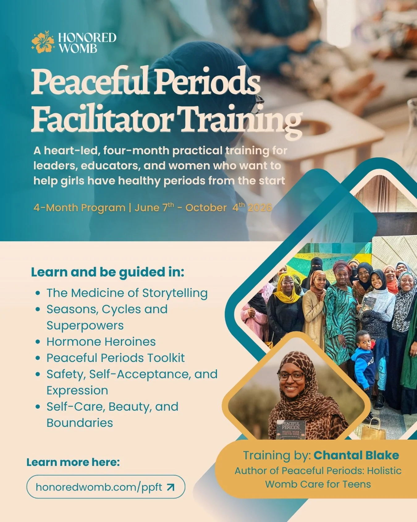 What if every girl grew up knowing her period was a sign of wisdom, not a problem to manage?

The Peaceful Periods Facilitator Training is a 4-month certification program for educators, doulas, community leaders, healthcare professionals, and women w