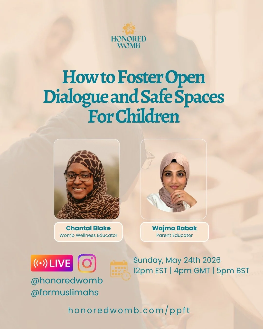 Join me and my guest, Parent Educator and Transformational Coach, Wajma for a powerful conversation about the impact of shame and how to cultivate healthy communication and open dialogue with our children.

Live on IG today (Sunday) at 12pm EST | 4pm
