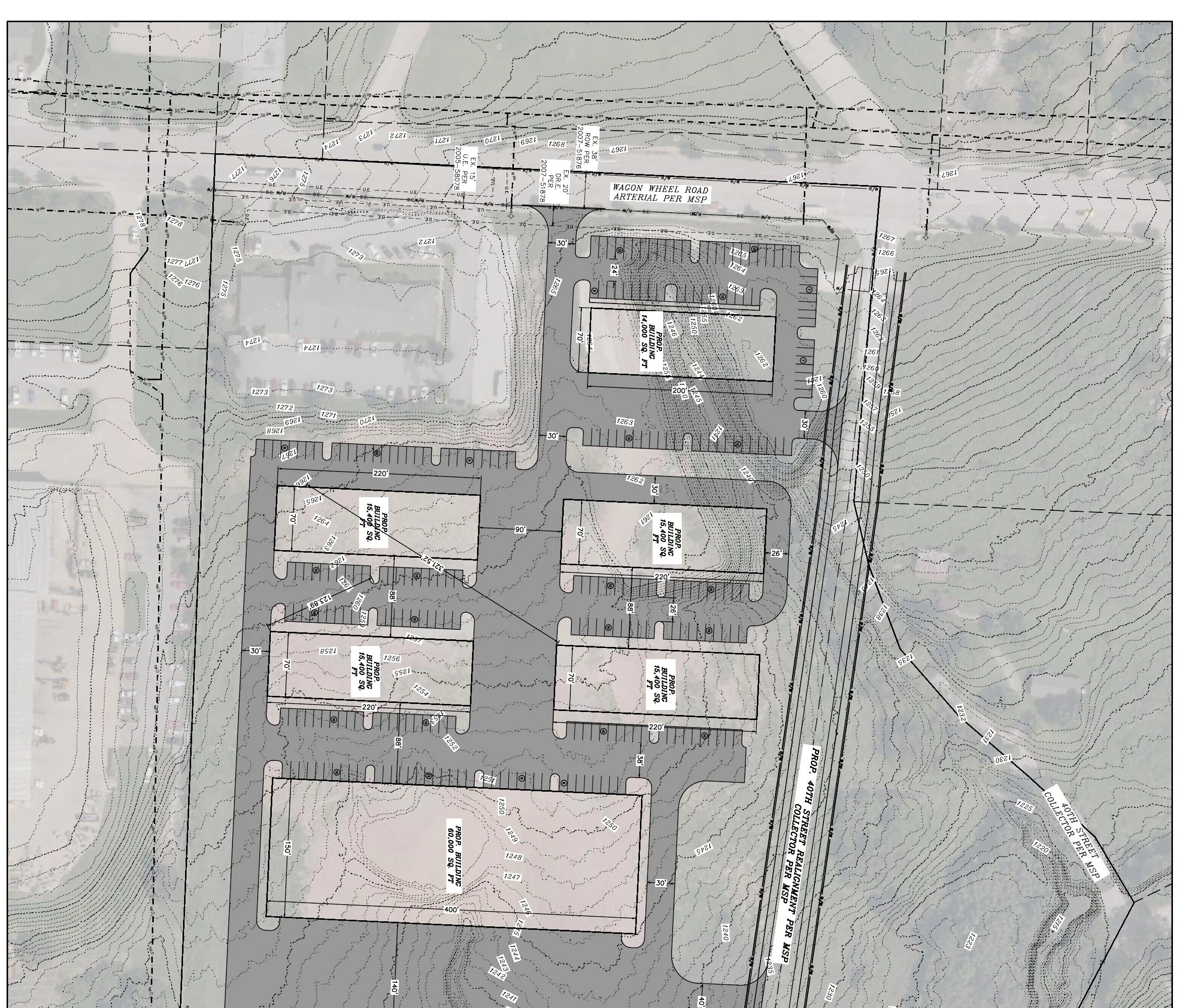 ESI concept layout with seven buildings and 339 parking spaces