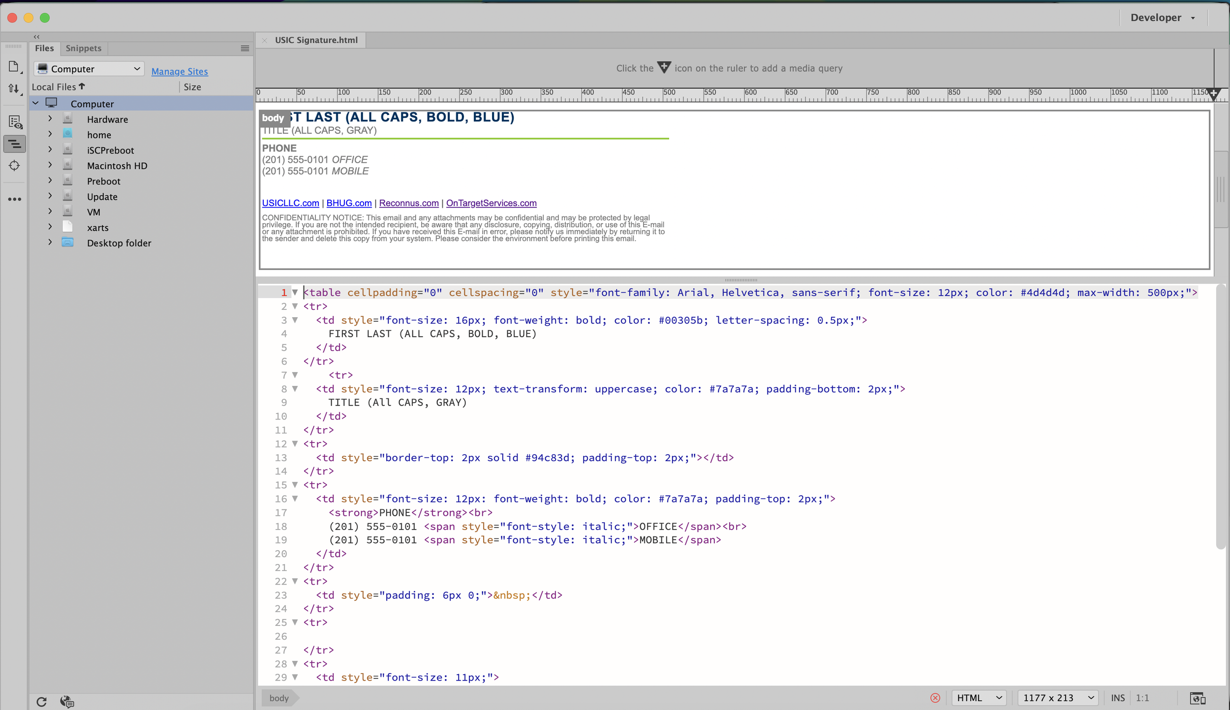 Email Signature Coding