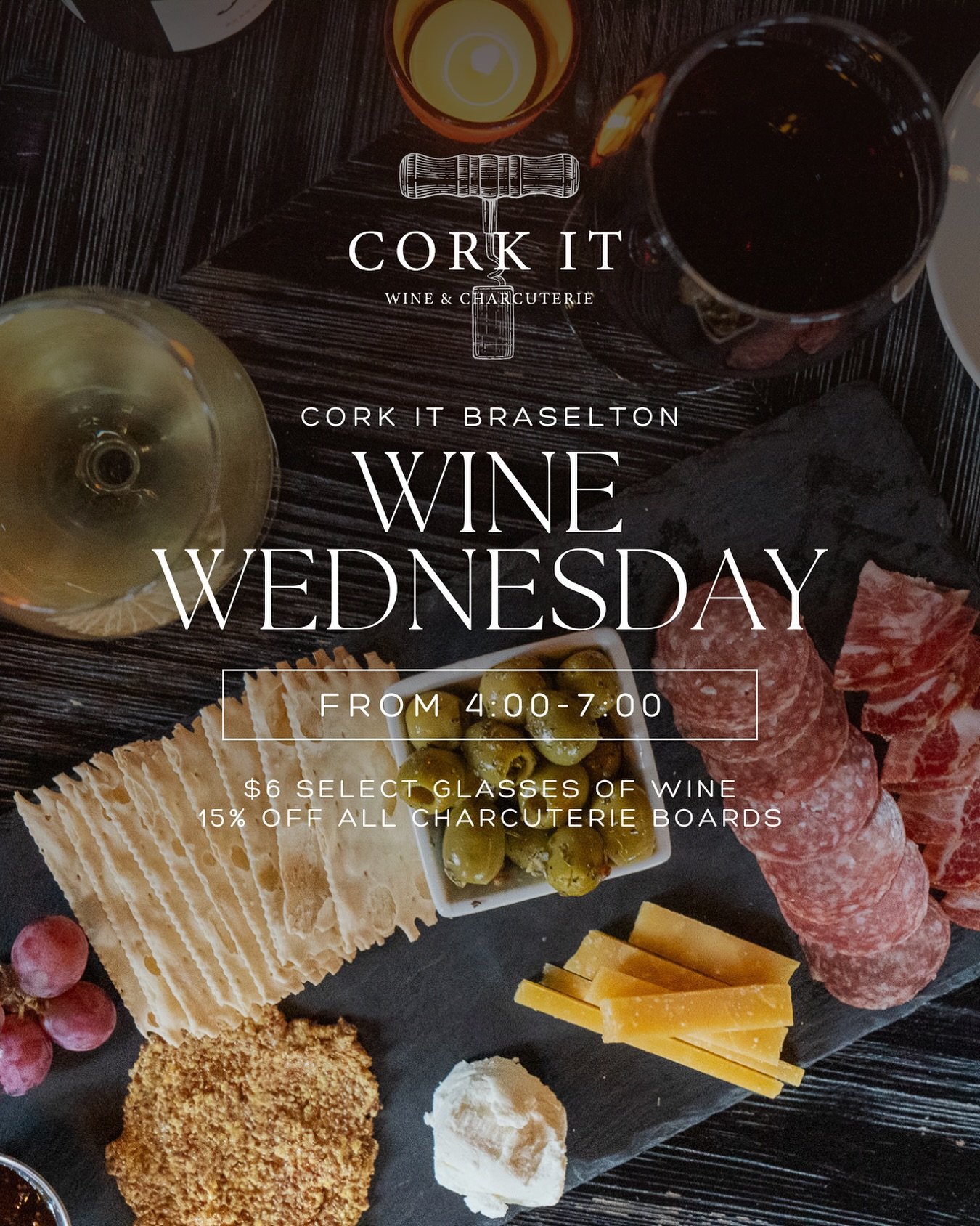 You never need a reason for more wine... but Wine Wednesday helps - $6 select glasses of wine + 15% off Charcuterie from 4:00-7:00.

Live music with Makenna Bryan starts at 6:00.

#CorkitBraselton #BraseltonGA #WineBar #DrinkLocal