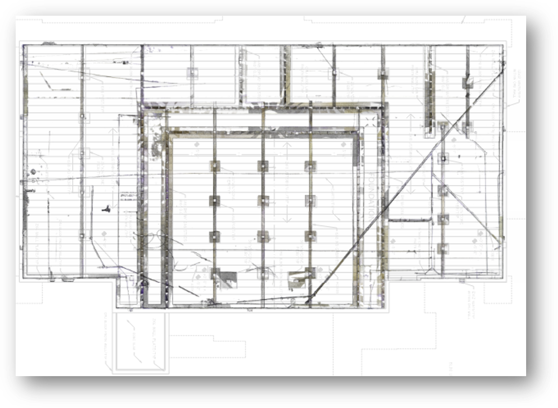 Existing Conditions Plan – Structural foundation and underfloor utility conditions captured for planning and design.