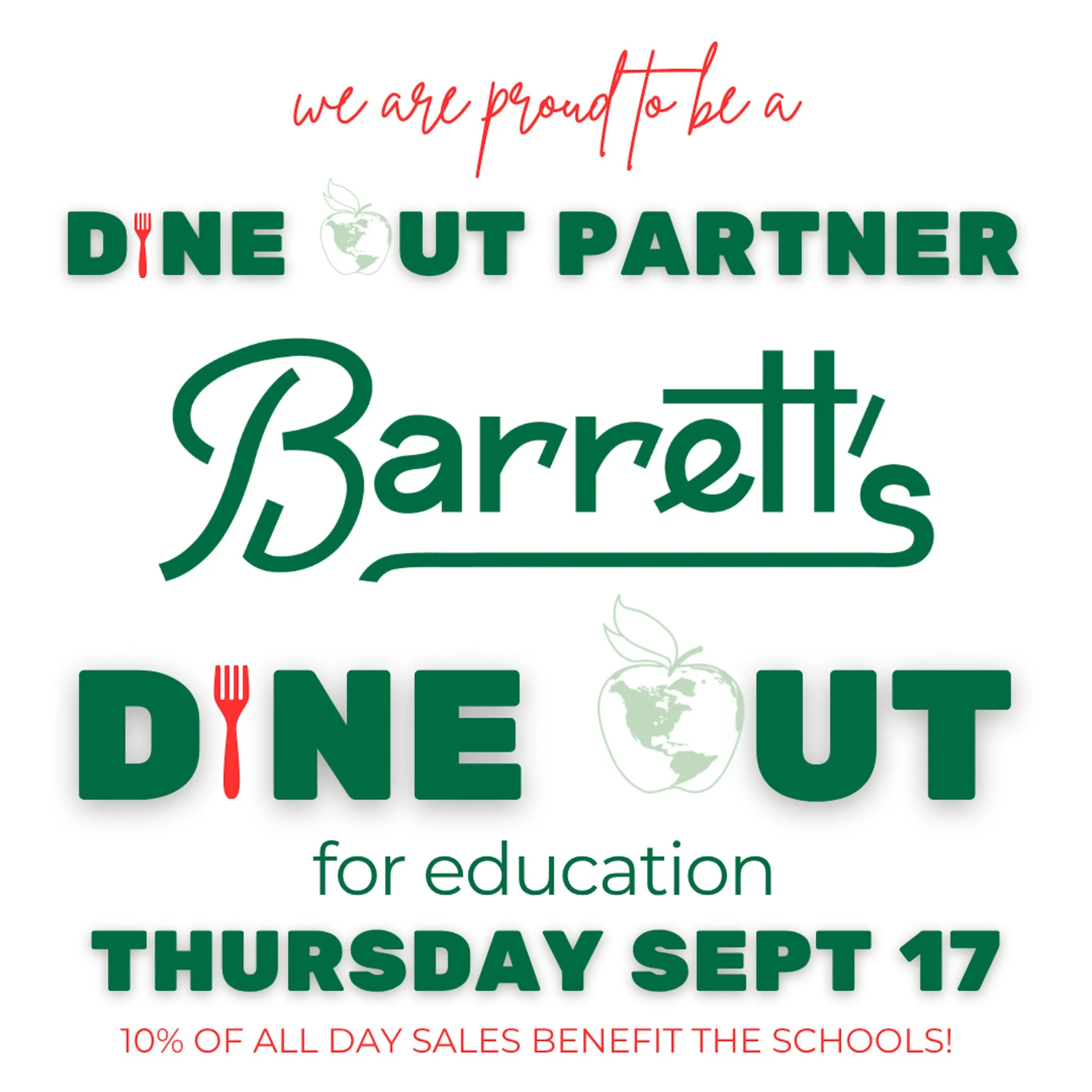A good day to grab a bite and give back.

Tomorrow, 10% of sales at Barrett&rsquo;s will go to the ICCSD Foundation to support students and teachers in our local schools.

Thanks for helping us support the community!