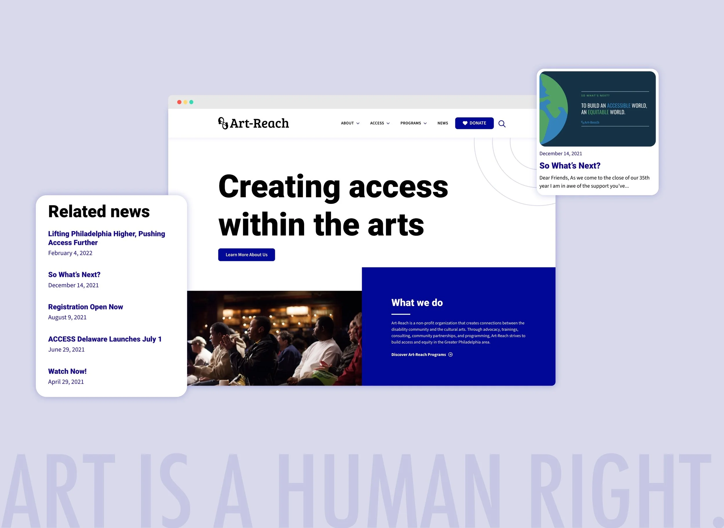 Art-Reach Website Redesign, designed with accessibility at the forefront. Click to explore the site.