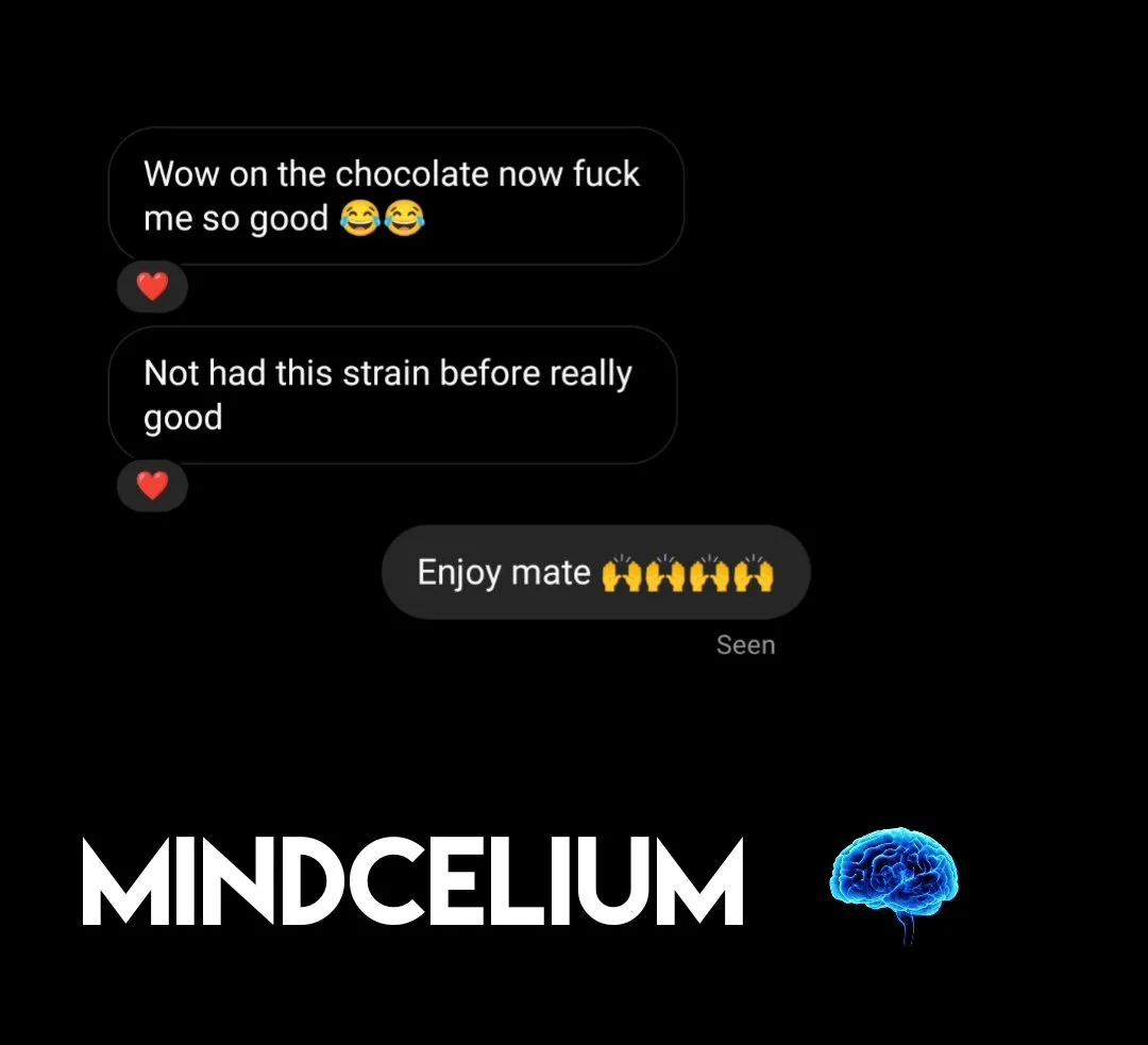 A screenshot of a chat conversation about chocolate, with the word 'MINDCELIUM' and a brain icon at the bottom.