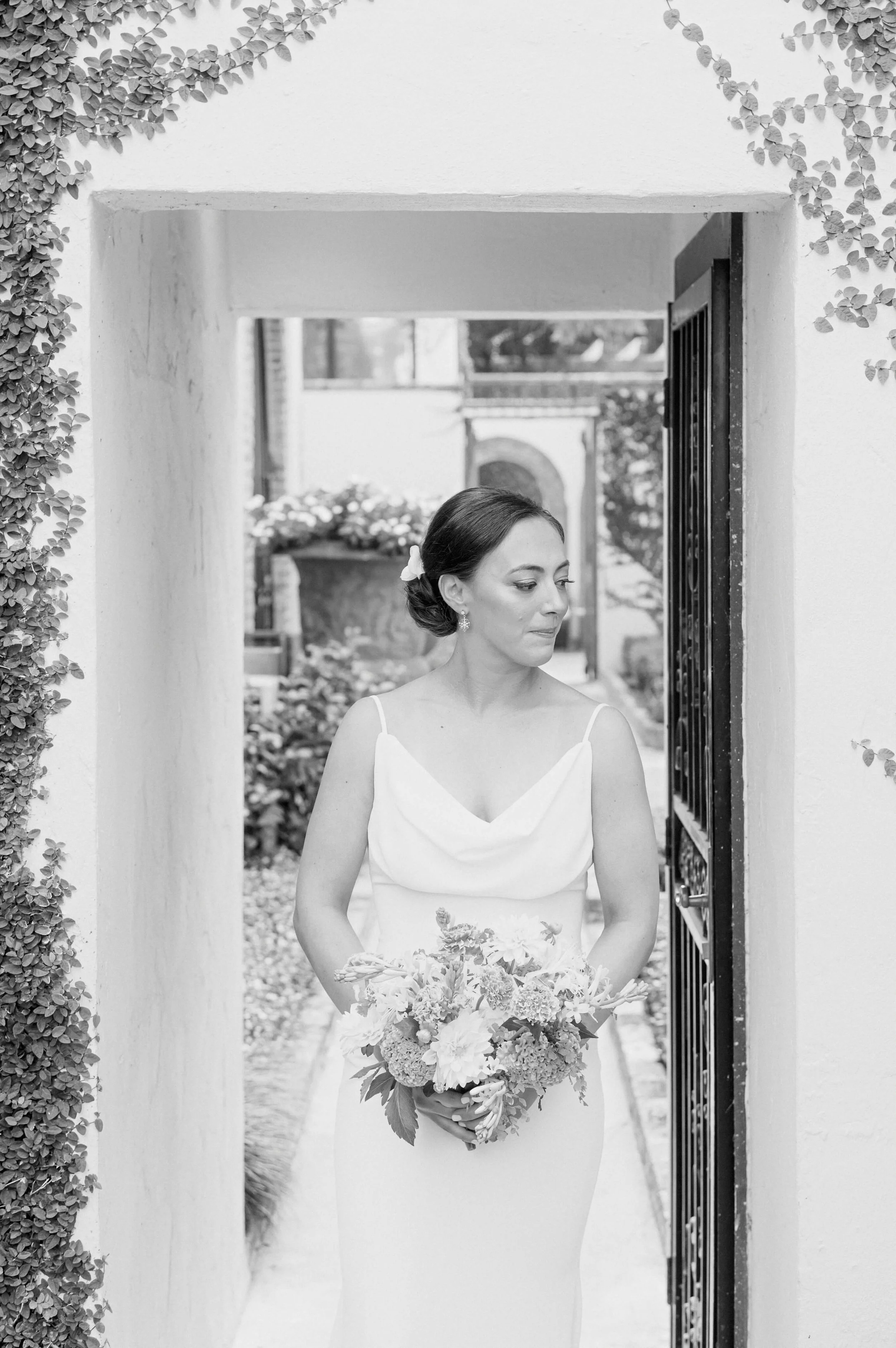 Balck and white bridal portrait Houston Bell Tower Wedding