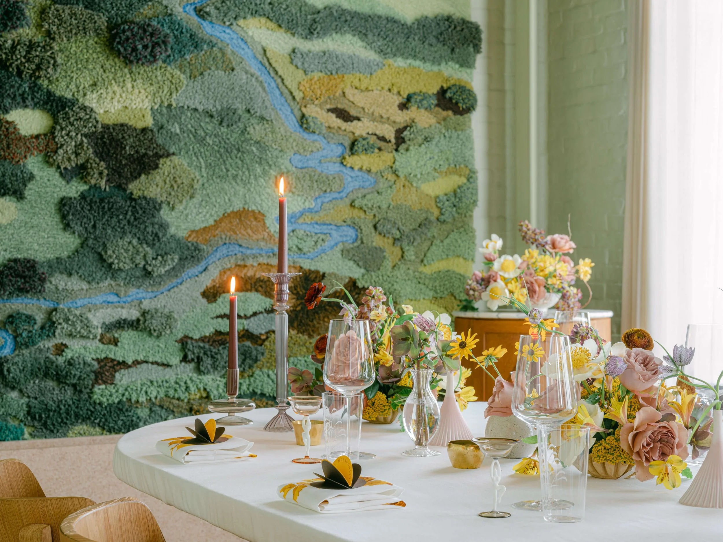 mauve and yellow floral tablescape private dinning room march houston Texas