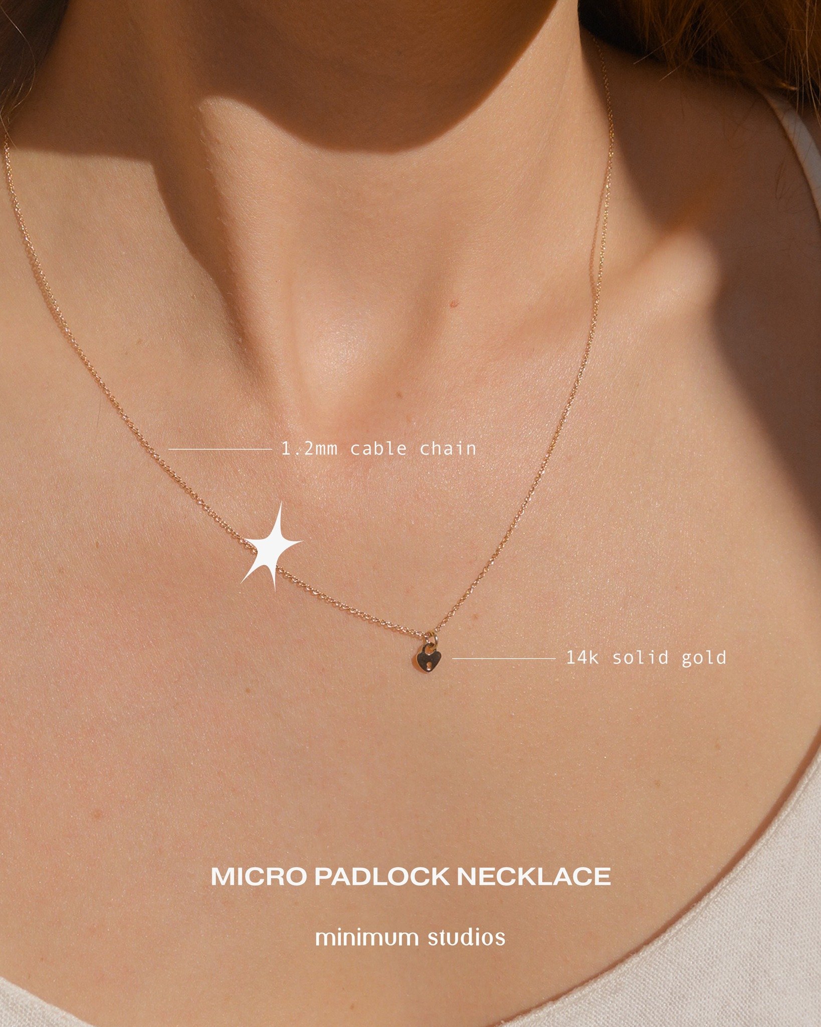 A teeny, tiny new addition to our online range, the Micro Padlock Necklace 💌  Crafted from 14k Solid Gold, this piece is designed to last a lifetime. 

Measuring just 5.1mm, the heart-shaped padlock charm has just enough weight to balance the super 
