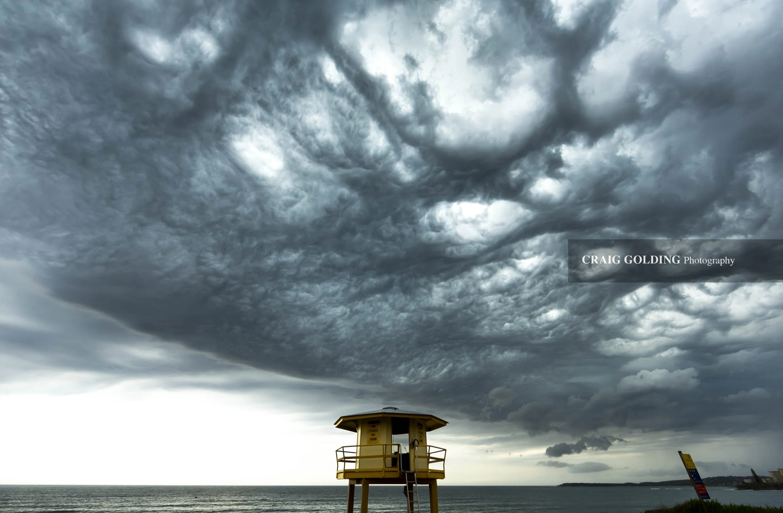 Storm and Elouera lifeguard tower.