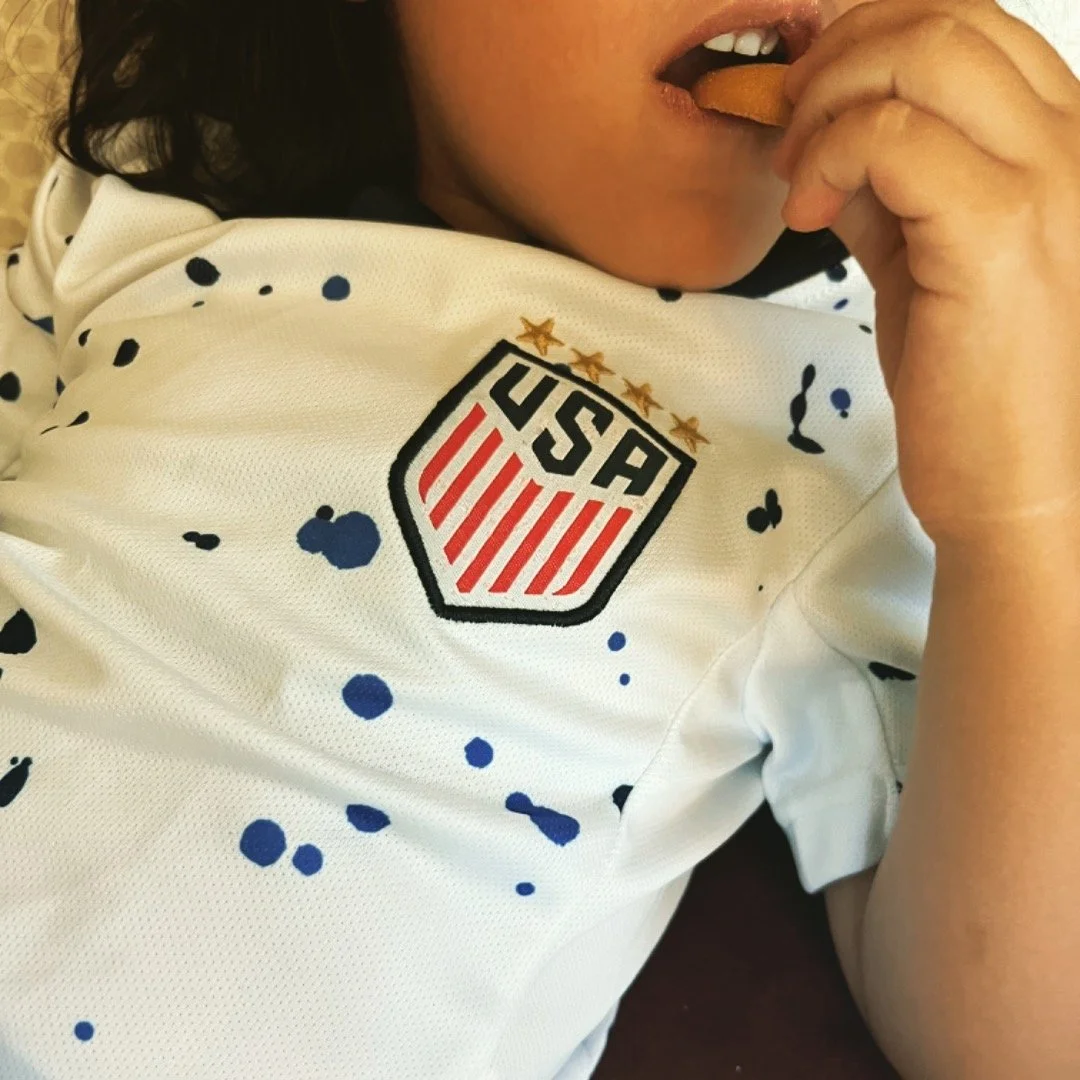 When kid&rsquo;s first #USWNT game (outside the womb at least) meets kid&rsquo;s 19364th fever staying home always wins. But nothing can stop the matching jerseys. #MrKaipe