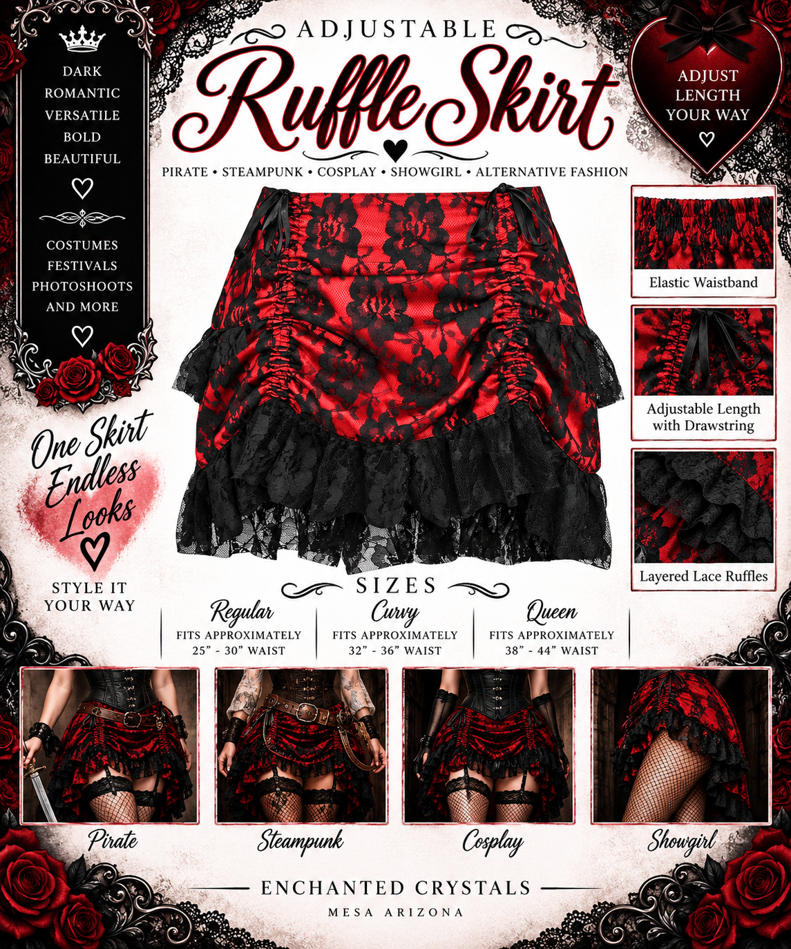 Adjustable Ruffle Skirt – Pirate, Steampunk, Cosplay & Showgirl Style