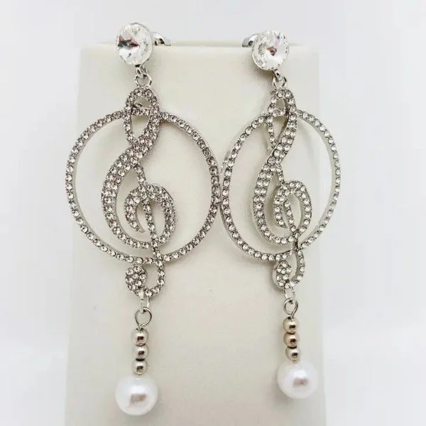 Personality Rhinestone Musical Note Earrings