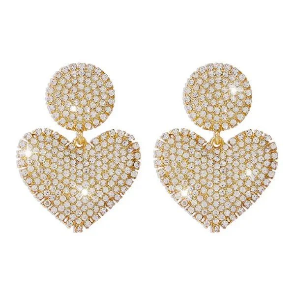 Heart-shaped Earrings Studded with Rhinestones
