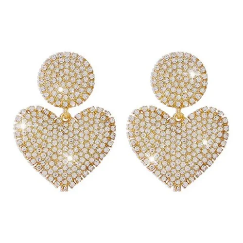 Heart-shaped Earrings Studded with Rhinestones