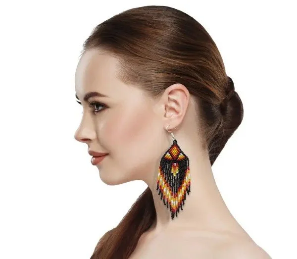 Handmade Beaded Black Sun Colors Hook Earrings – photo 2