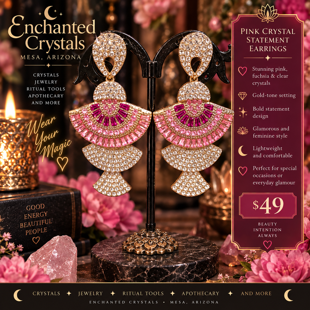 Pink & Crystal Statement Drop Earrings – Gold Tone