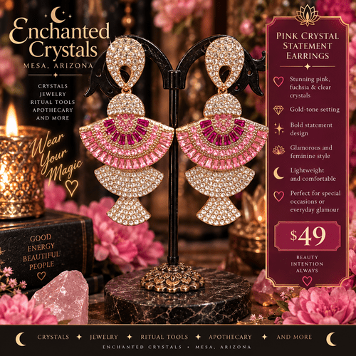 Pink & Crystal Statement Drop Earrings – Gold Tone