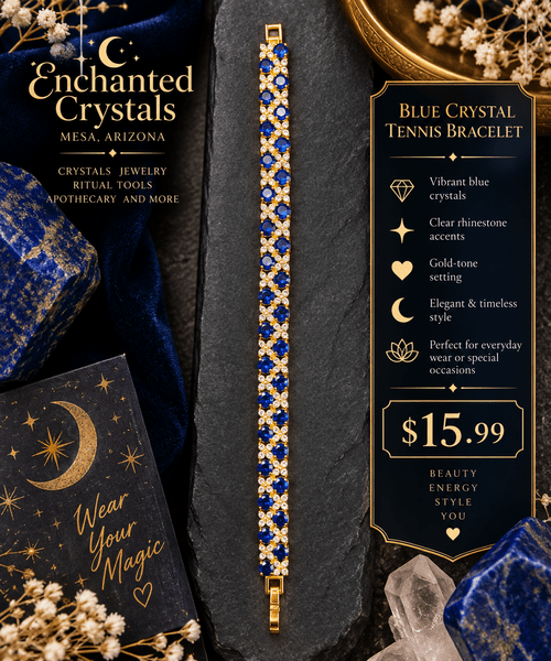 Blue Crystal Tennis Bracelet – Gold Tone