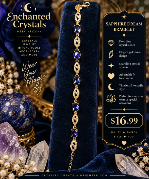 Deep Blue Crystal Link Bracelet – Gold Tone