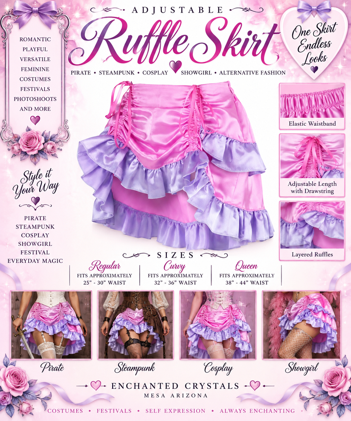 Adjustable Ruffle Skirt – Pirate, Steampunk, Cosplay & Showgirl Style