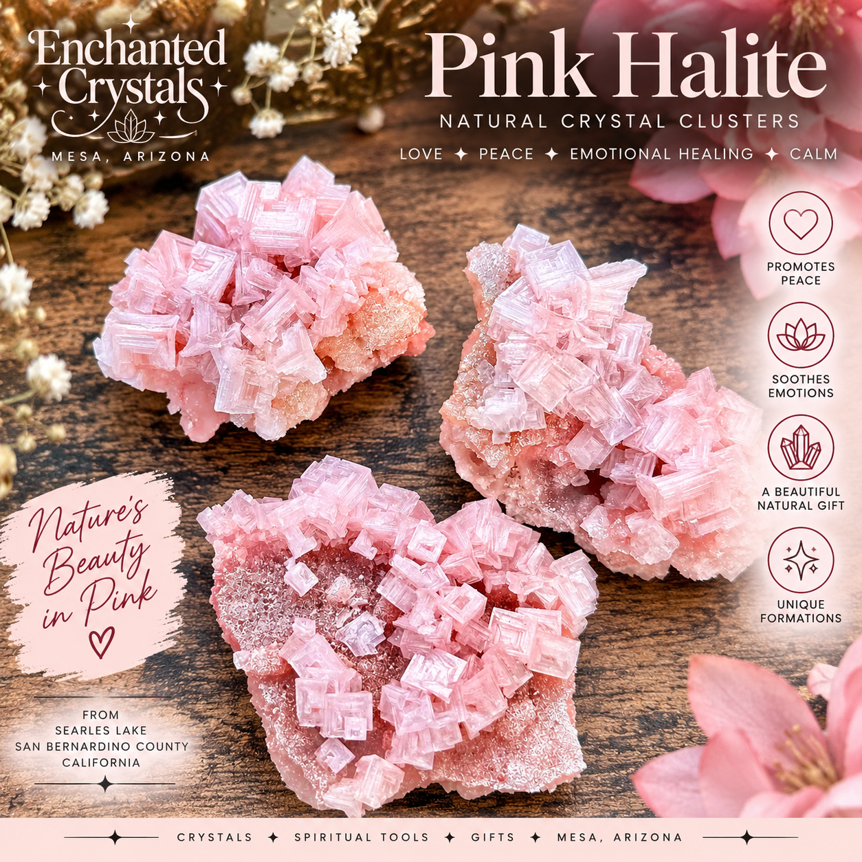 Natural Pink Halite Crystal Specimen – Searles Lake, California | Sold Individually