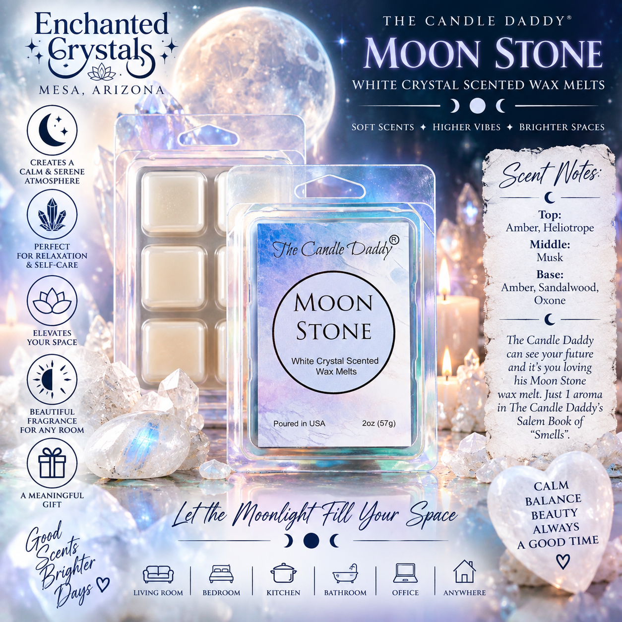 Moon Stone – White Crystal Maximum Scented Wax Melts | 2 oz • 6 Cubes