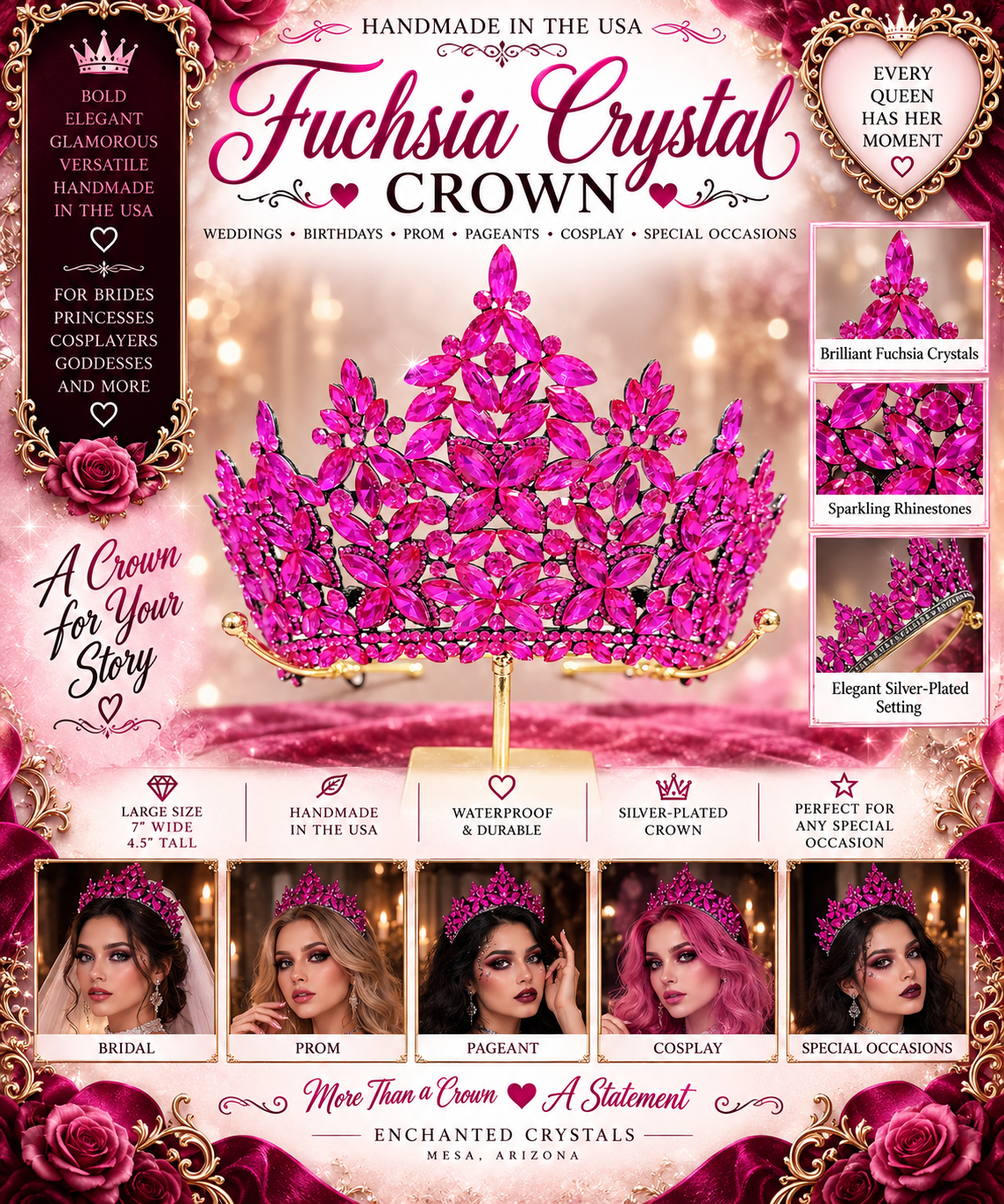 Fuchsia Crystal Statement Crown