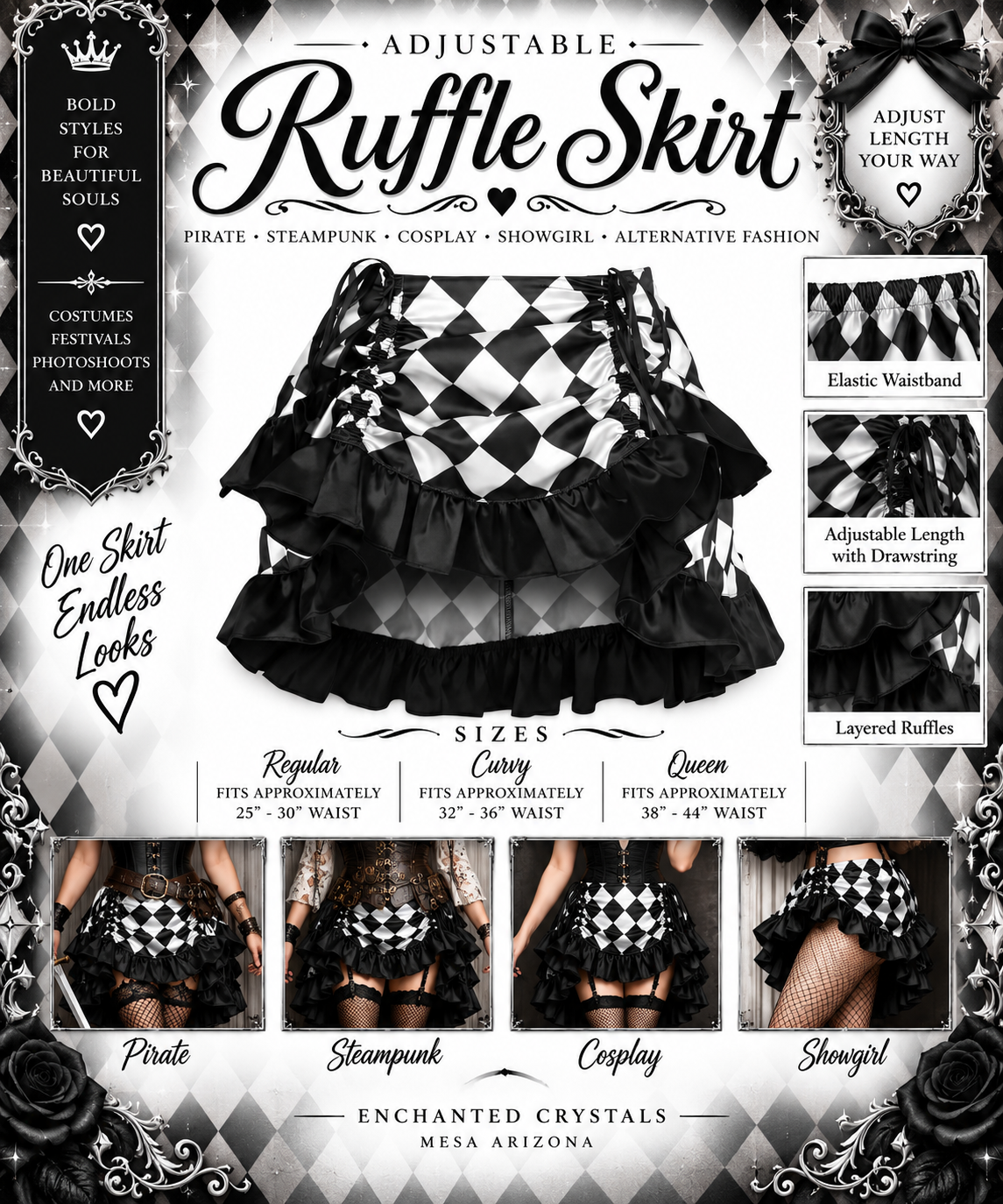 Adjustable Ruffle Skirt – Pirate, Steampunk, Cosplay & Showgirl Style