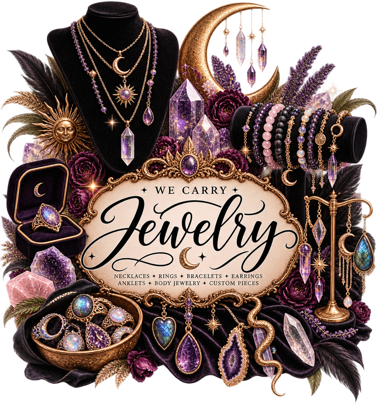 Close-up of colorful, jeweled earrings on a pink background.
