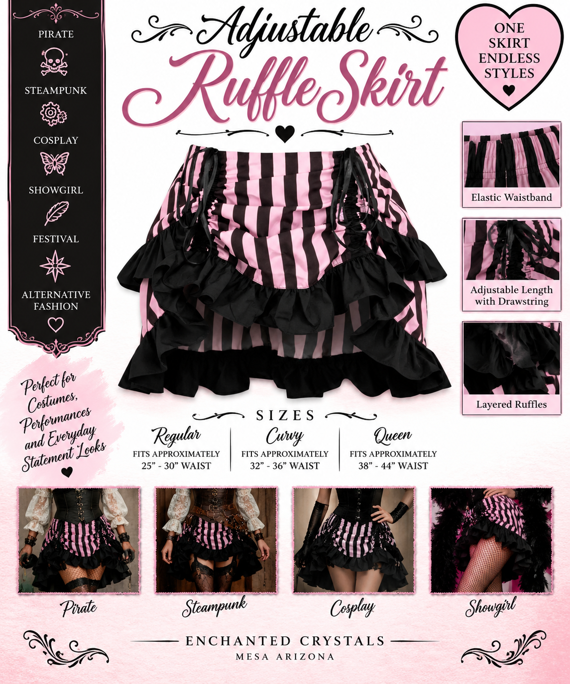 Adjustable Ruffle Skirt – Pirate, Steampunk, Cosplay & Showgirl Style