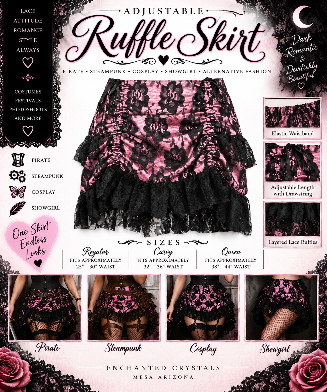 Adjustable Ruffle Skirt – Pirate, Steampunk, Cosplay & Showgirl Style