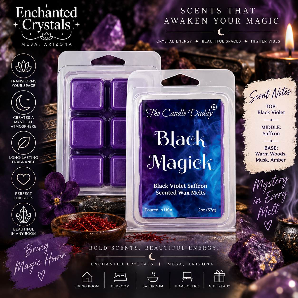 Black Magick – Black Violet Saffron Scented Wax Melts | 2 oz • 6 Cubes