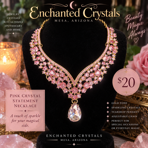 Pink Crystal Statement Necklace – Gold Tone