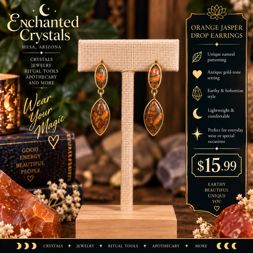 Orange Jasper-Style Geometric Drop Earrings – Antique Gold Tone