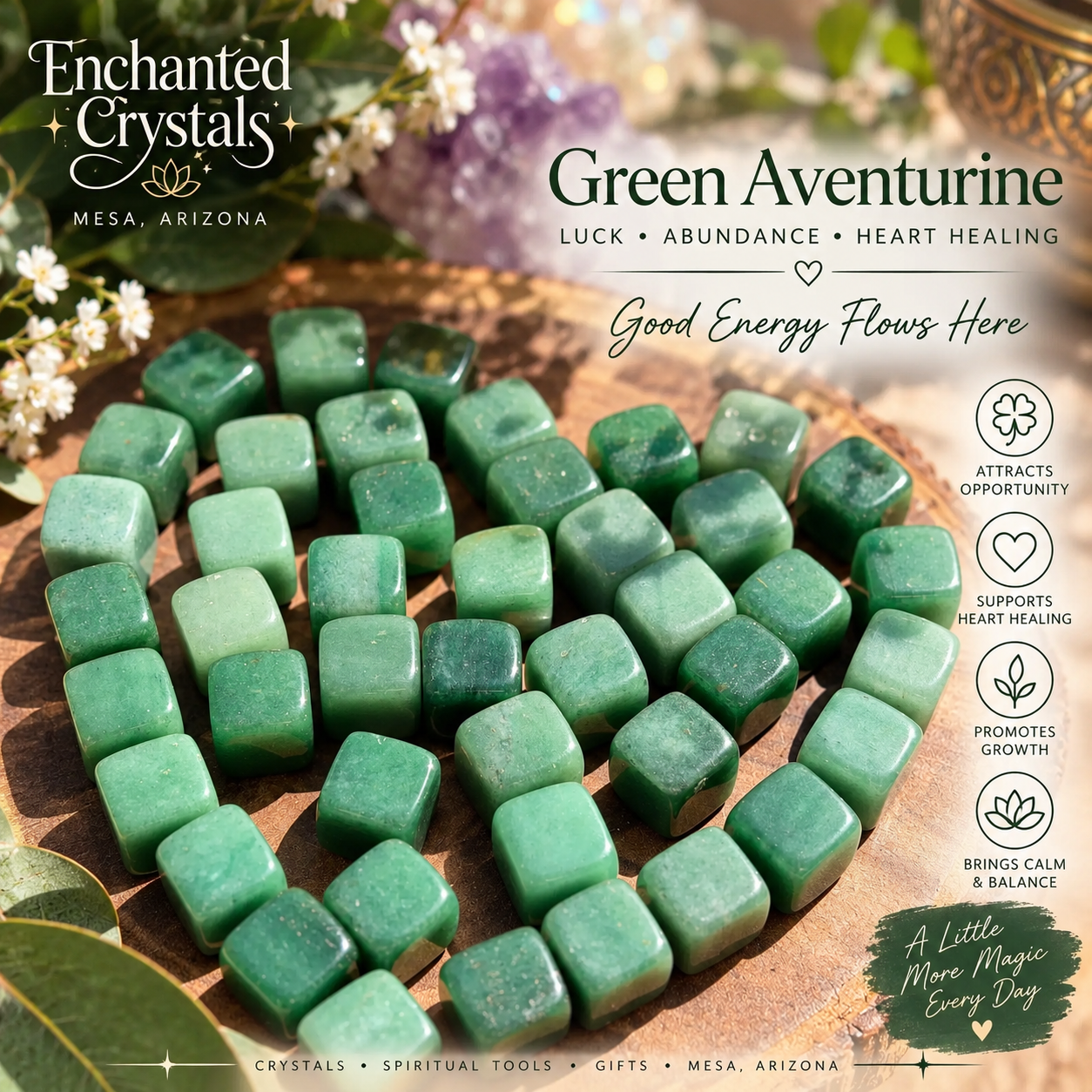 Green Aventurine Crystal Cubes – Natural Polished Stones | Sold Individually