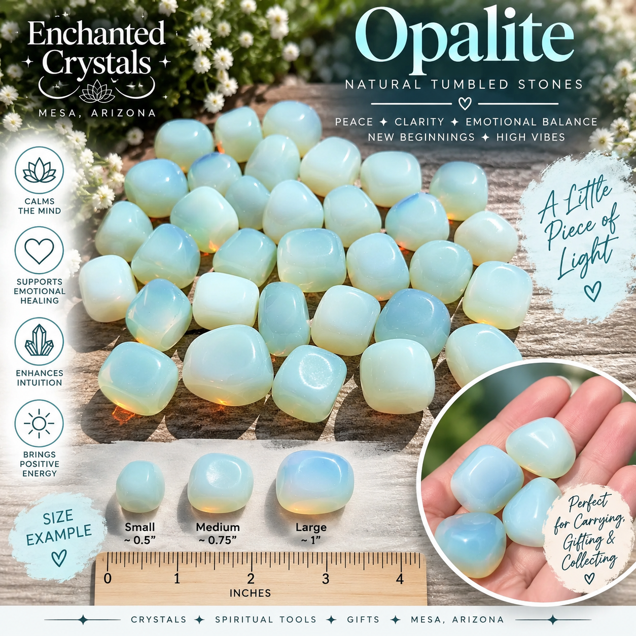 Opalite Cube Tumbled Stone – Polished Iridescent Glass | Sold Individually
