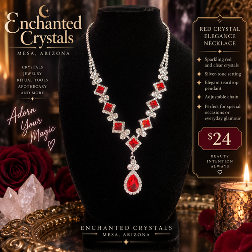 Red Crystal Teardrop Statement Necklace – Silver Tone