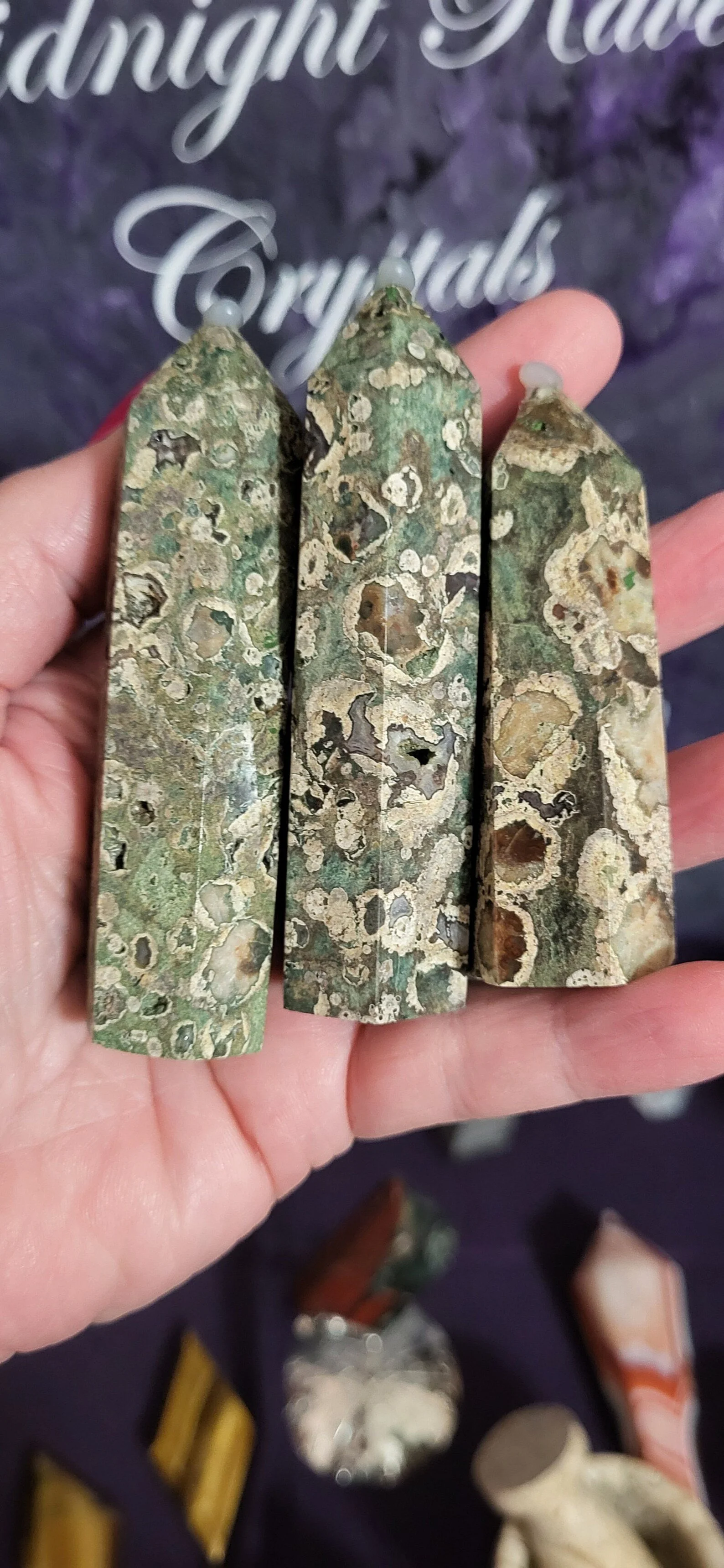 1PC Natural Crystal Point Green Cherry Blossom Obelisk