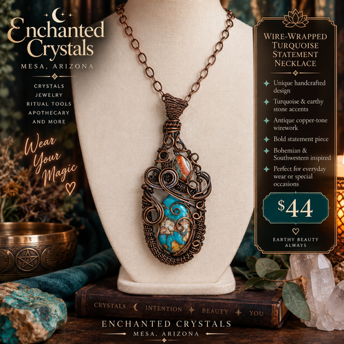 Wire-Wrapped Turquoise Statement Necklace – Copper Tone